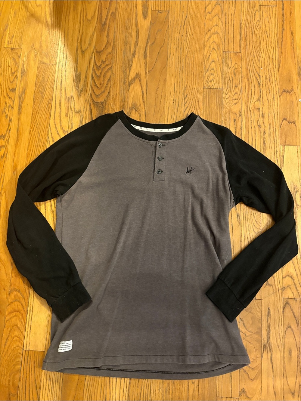 HUF Long Sleeve Henley Raglan Shirt - Gray/Black